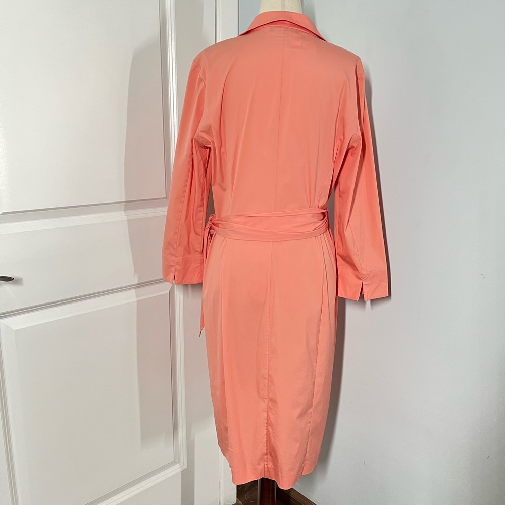 Lafayette 148 New York Reva cotton stretchy wrap shirt dress in coral - Picture 10 of 12